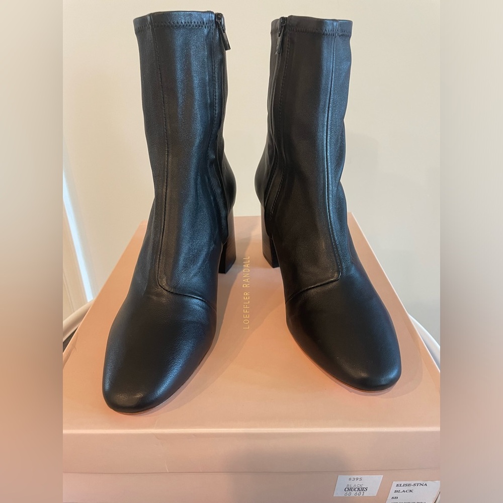EUC, Loeffler Randall Elise Leather Boots in Black Leather, Size 8